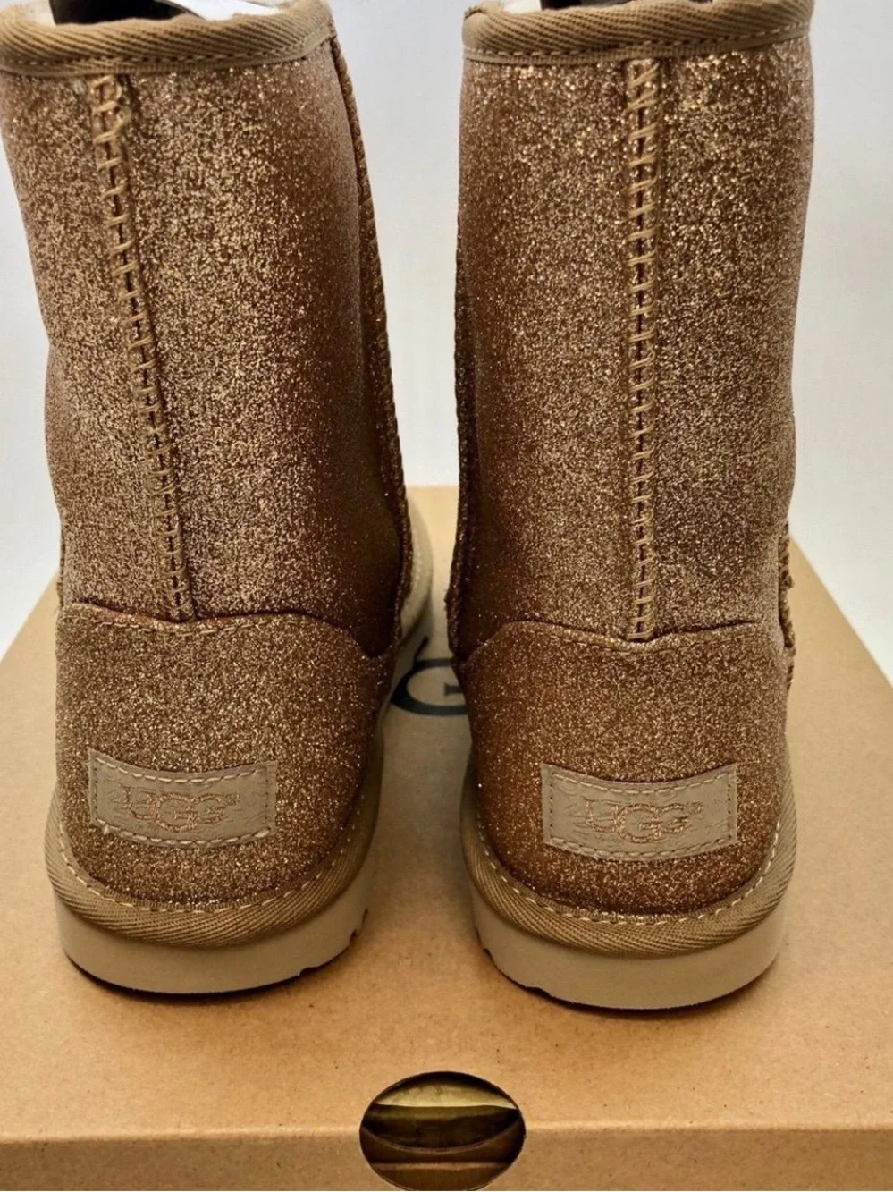 Ugg classic boots girls youth size 6.0 gold glitter NEW with box